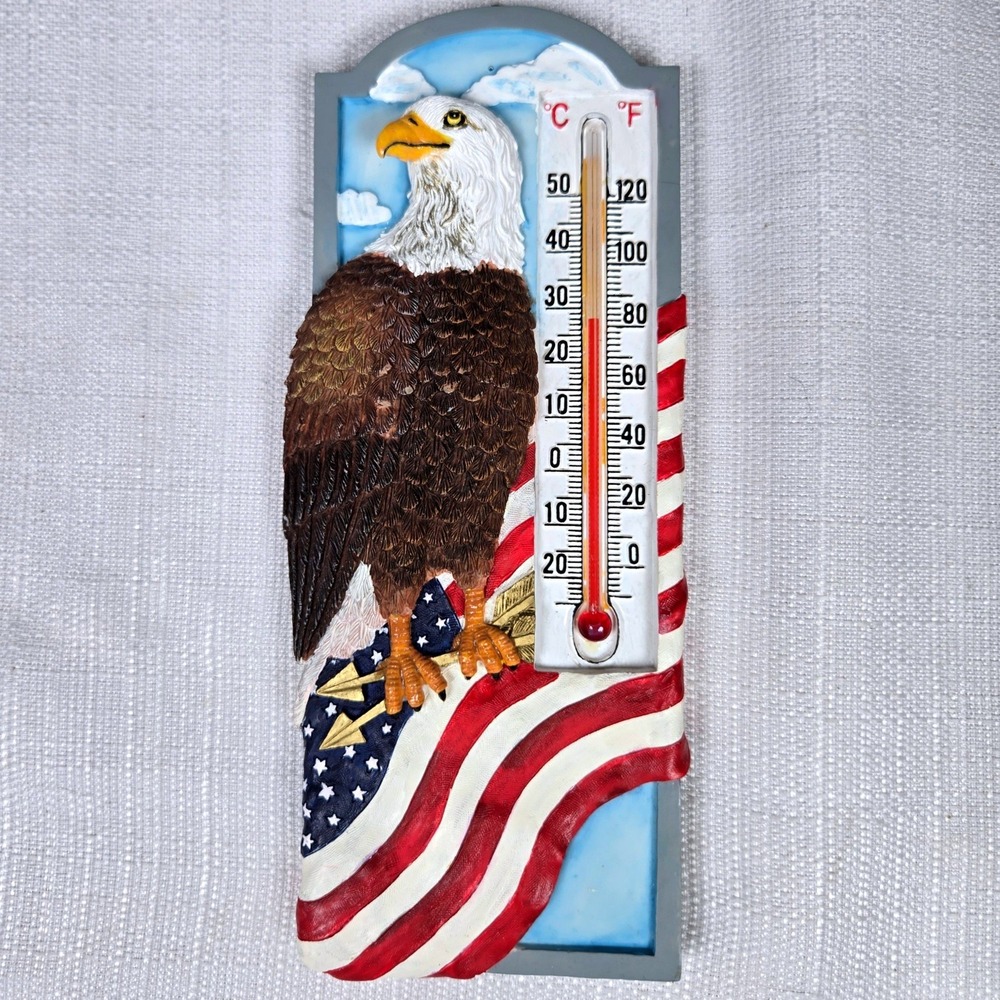 Bald Eagle American Flag Wall Thermometer Patriotic Americana